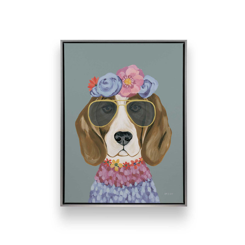 «Regal Beagle v2» par Yvette St. Amant, reproduction d'art, 12 W x 16 H, Silver, Framed Canvas