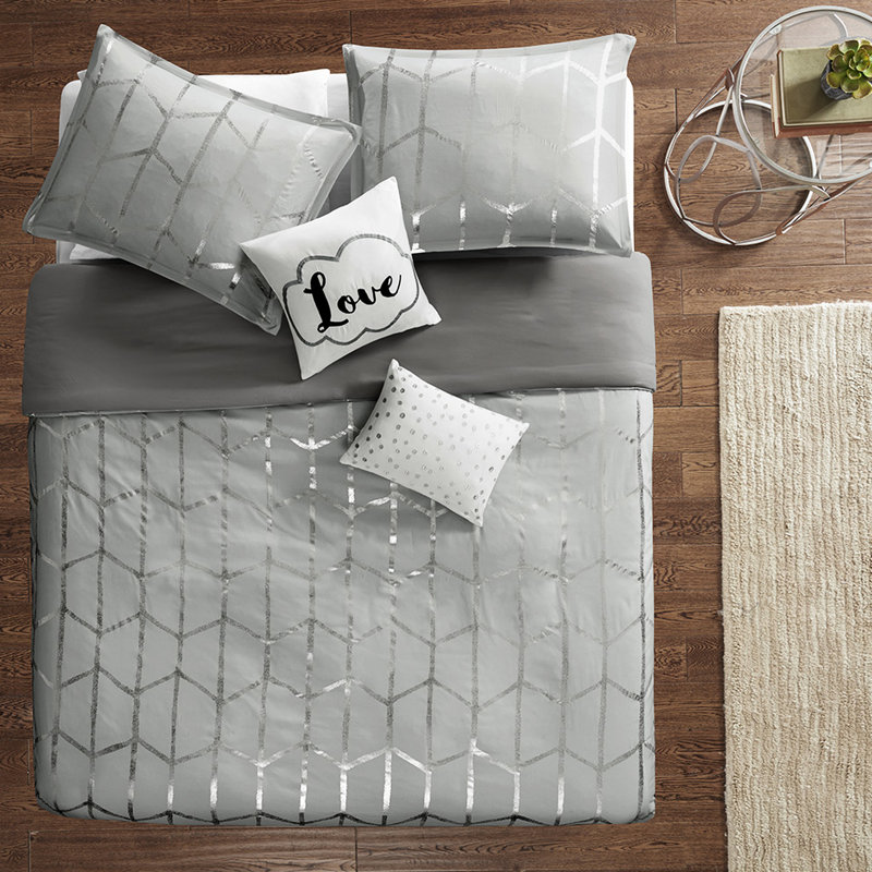 Housse de couette très grand / très grand avec tissu doux métallique gris et argenté