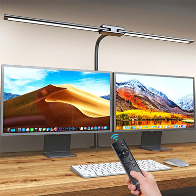 LED Desk Lamp With Remote Control & 32.5" Wide Double Head, Architect Desk Lamp For Home Office With Clamp, Timer, 24W Ultra Bright Gooseneck Desk Lamp For Computer Reading