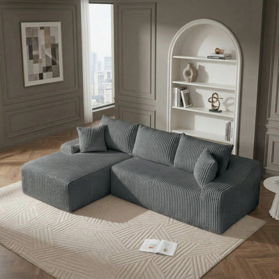 Boneless Plush Corduroy Modular Sectional Sofa, Spacious L-Shaped Couch For Cozy Living Spaces