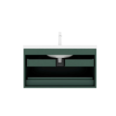 Meuble-lavabo de 36 po avec lavabo en céramique et meuble de rangement en rotin avec deux portes et un tiroir