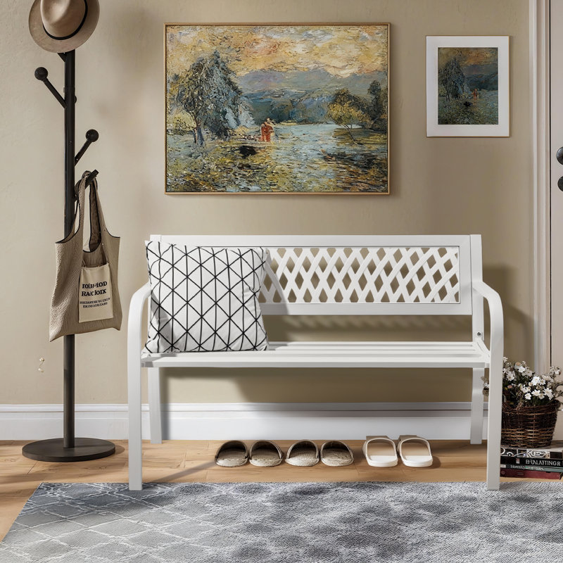 Banc d'extérieur en fer noir 47 po, Blanc