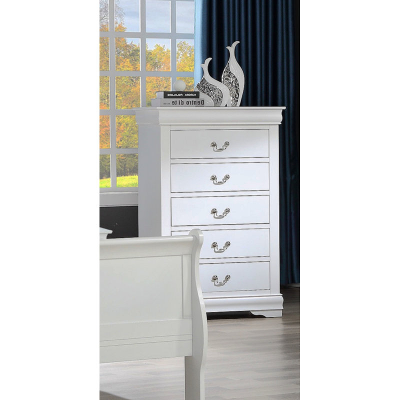 Commode cinq tiroirs Louis Philip, Blanc