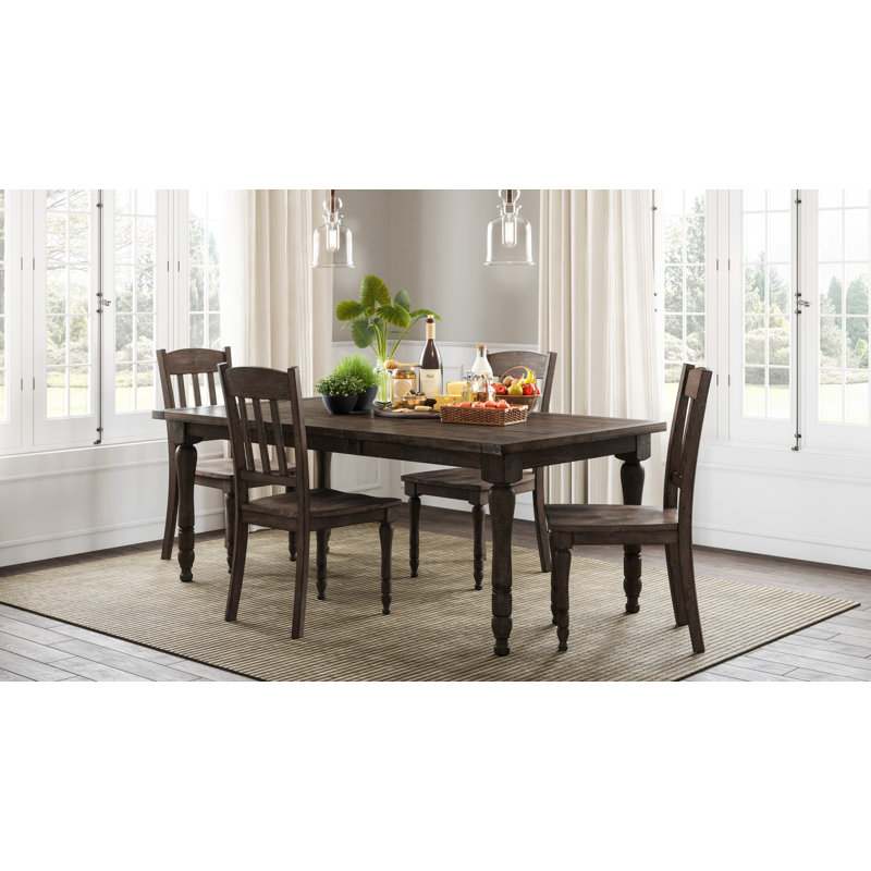 Aashma 6 - Person Extendable Solid Wood Top Four Leg Dining Set, Barnwood Brown, Barnwood Brown, 5 Pieces: Table, 4 Chairs