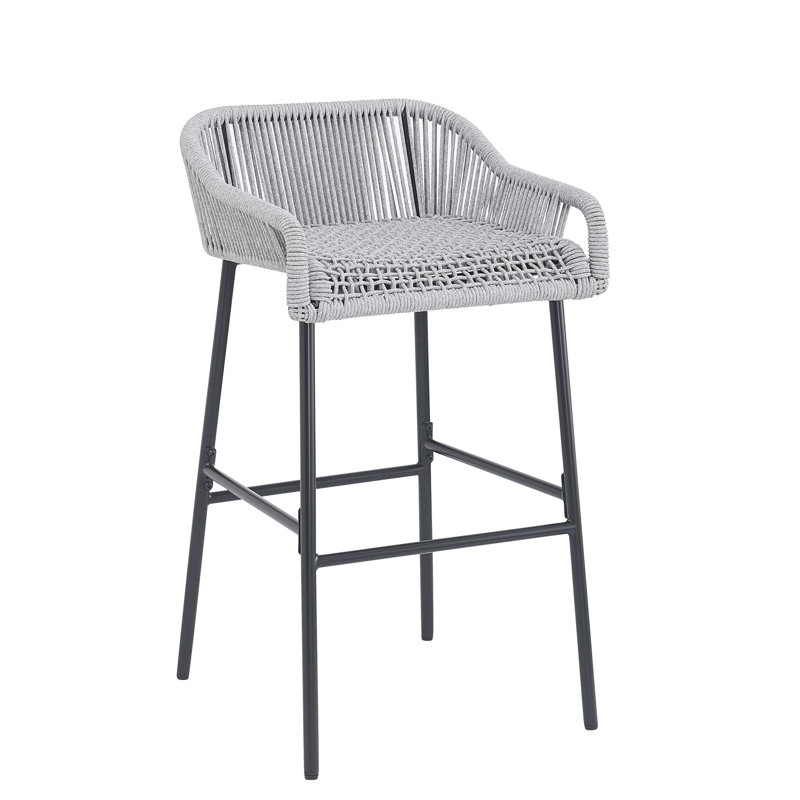 Ensemble de tabourets de bar contemporain en corde tissée pour l'extérieur, Gris clair