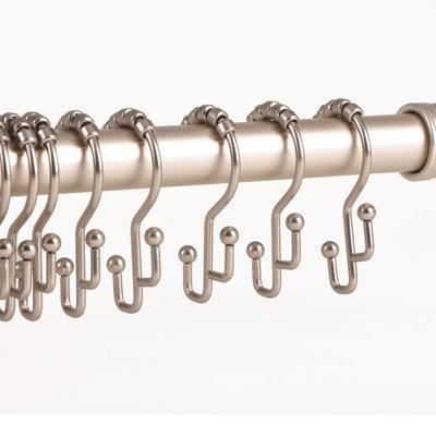 Utopia Alley Rust-Resistant Stepped Metal Double Shower Curtain Hooks, Easy Glide Metal Shower Hooks Hangers for Bathroom, Kitchen Utensils, Curtains, Clothing, Towels etc - Set of 12, Brushed Nickel