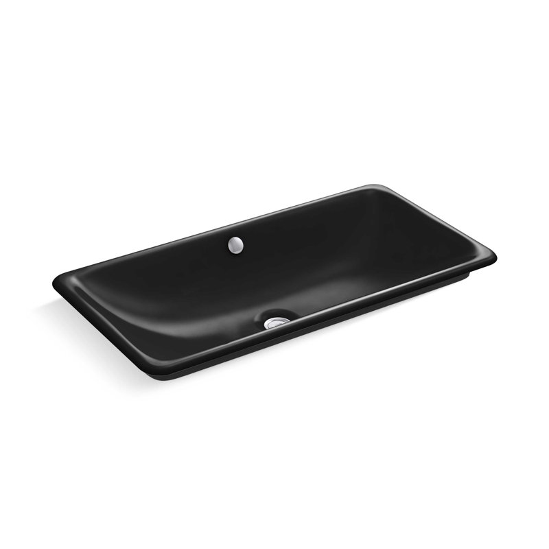 Iron Plains Metal Rectangle Dual Mount Bathroom Sink with Overflow, Black/Black