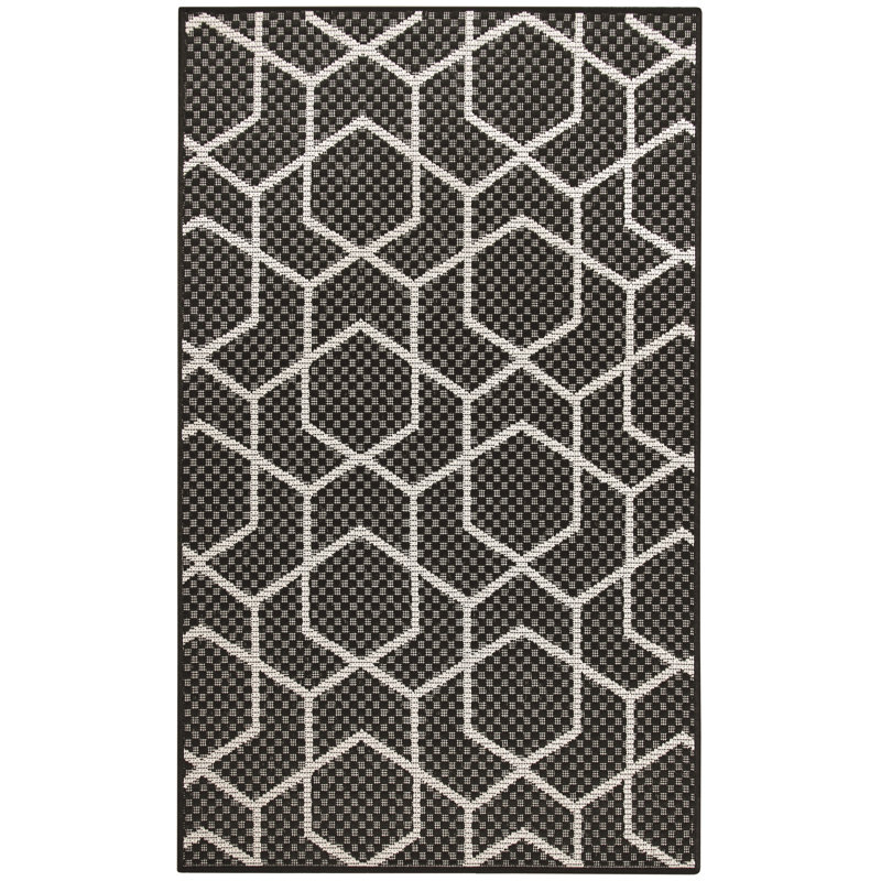 Tapis intérieur / extérieur moderne Reidy, Rectangulaire 3 pi x 5 pi, Noir