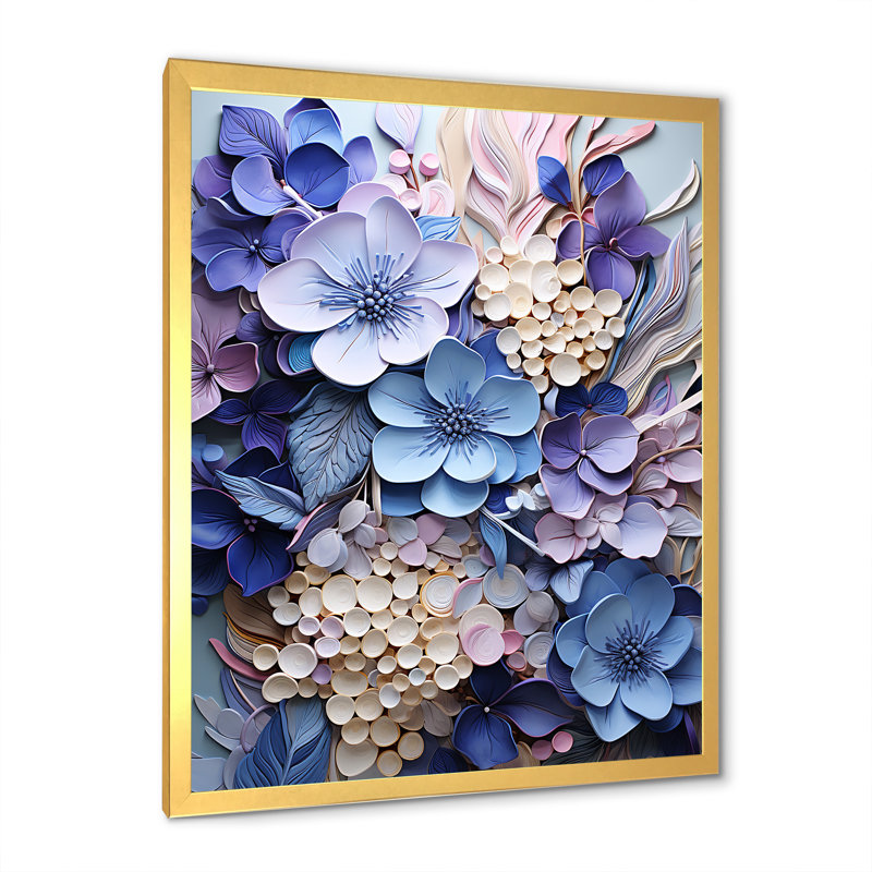«Mixed Media Hydrangea Fusion», reproduction d'art sur toile, Encadrement doré, H 40 po x l 30 po x P 1,5 po