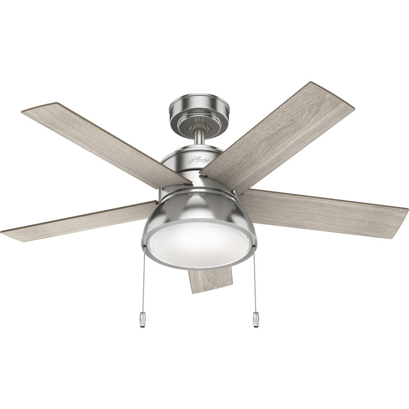 Lilliput 44" 5-Blade Standard Ceiling Fan With Lights And Pull Chains, Silver with Gray Blades