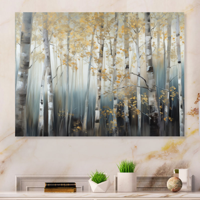 Birch Tree Dense Forest V - Art mural en métal, H 12 po x l 20 po