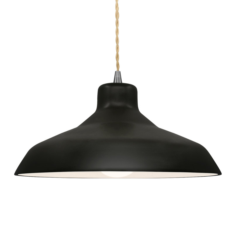 Luminaire suspendu en forme de dôme à 1 lumière Fallon, Noir mat carbone, H 7,5 po x l 15,5 po x P 15,5 po, Nickel brossé