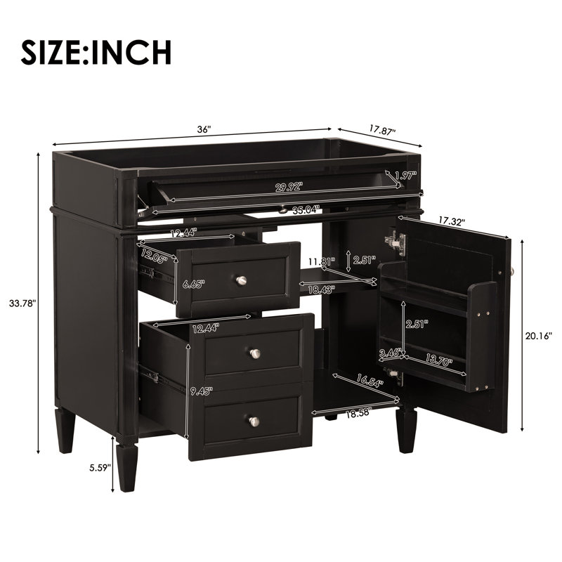 Meuble-lavabo de 36 po avec lavabo supérieur, armoire de rangement moderne avec 2 tiroirs et un tiroir basculant, Noir