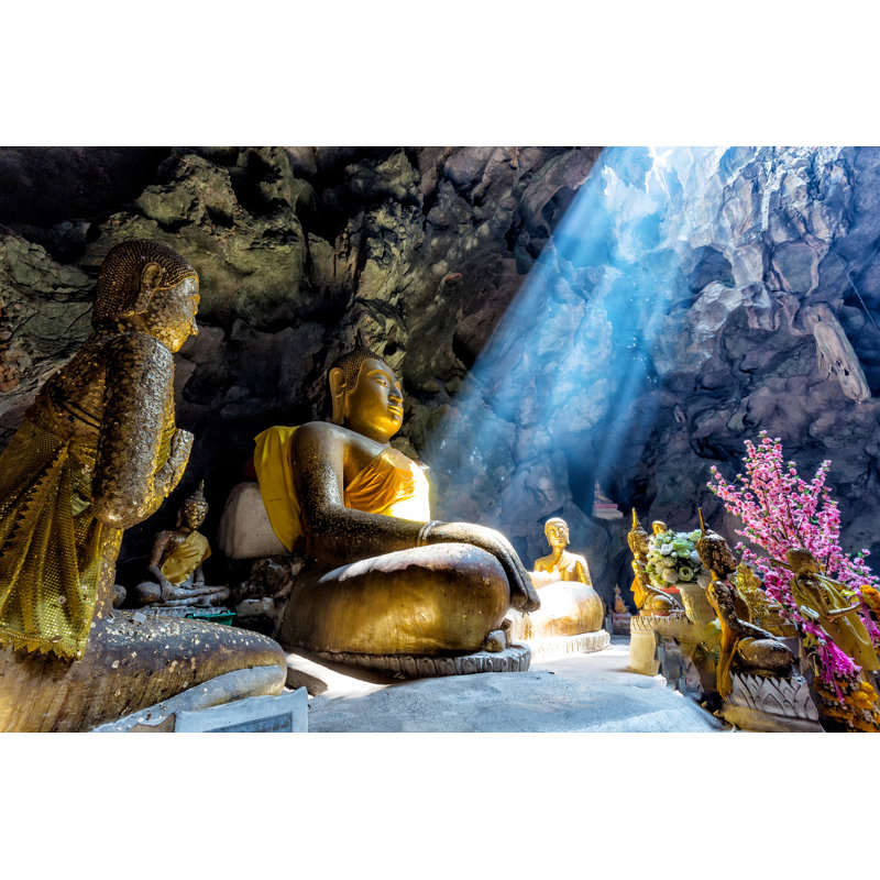 Amazing Buddhism With The Ray Of Light In The Cave by Narathip12 - Wrapped Canvas Print, 20cm H x 30cm W x 3.8cm D