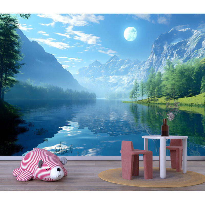 Papier peint Moonlit Mountain Lake - Tranquil Night Sky & Alpine Landscape Papier peint Vn831 (Peel-N-Stick) VN831