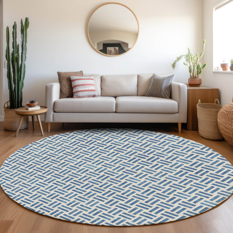 Premium Machine Washable Prisco Denim Rug, Round 8'