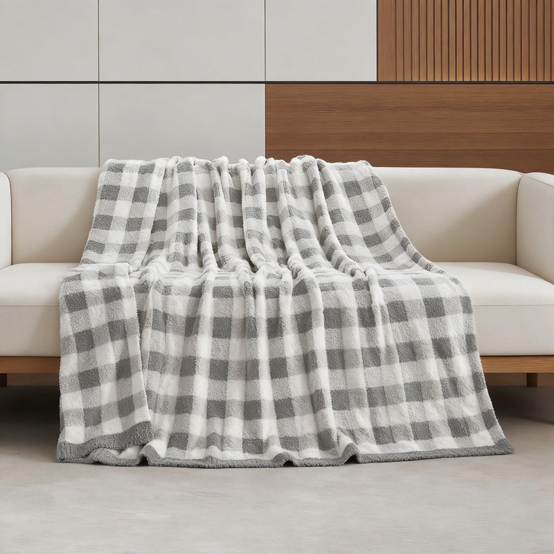 Jeté réversible à carreaux, doux tricot en microfibre pour canapé et lit, jeté douillet et réversible, L 60 po x l 50 po