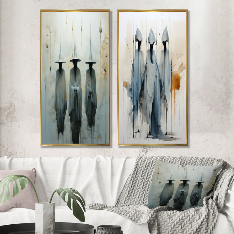 Minimalisme sorcières - ensemble de 2 reproductions d'art mural de sorcières, Encadrement doré, H 40 po x l 41 po
