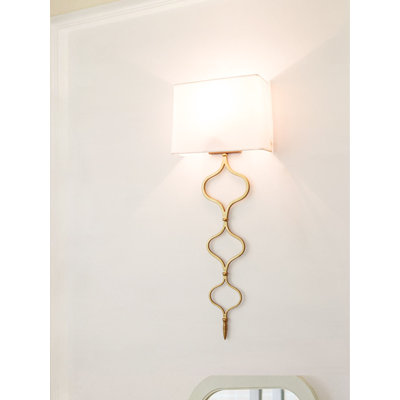 Copper-Colored Wrought Iron Wall Sconce with Fabric Lampshade