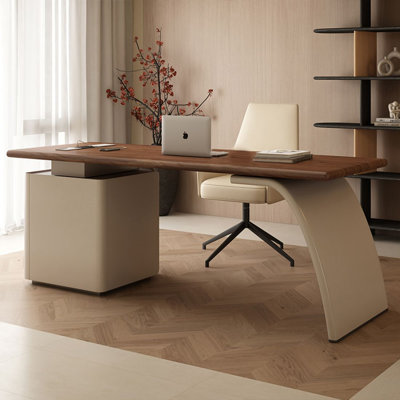 Walnut Rectangular Solid Wood Writing desk with drawers desk