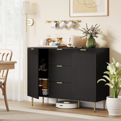 Sideboard Buffet Cabine w/ 3 Drawers and Adjustable Shelves, Black
