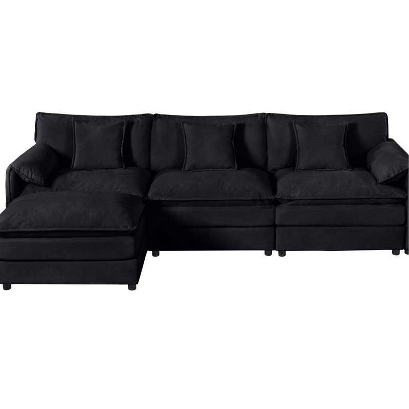 Canapé modulaire surdimensionné en chenille noire, 3 places avec siège profond et meuble modulaire modulaire pour salon, chenille