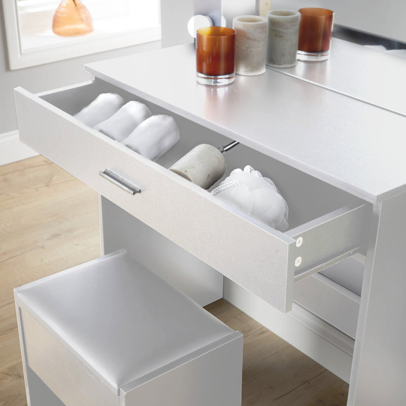 Reniya 1 Drawer Dressing Table Set with LED Mirror, White