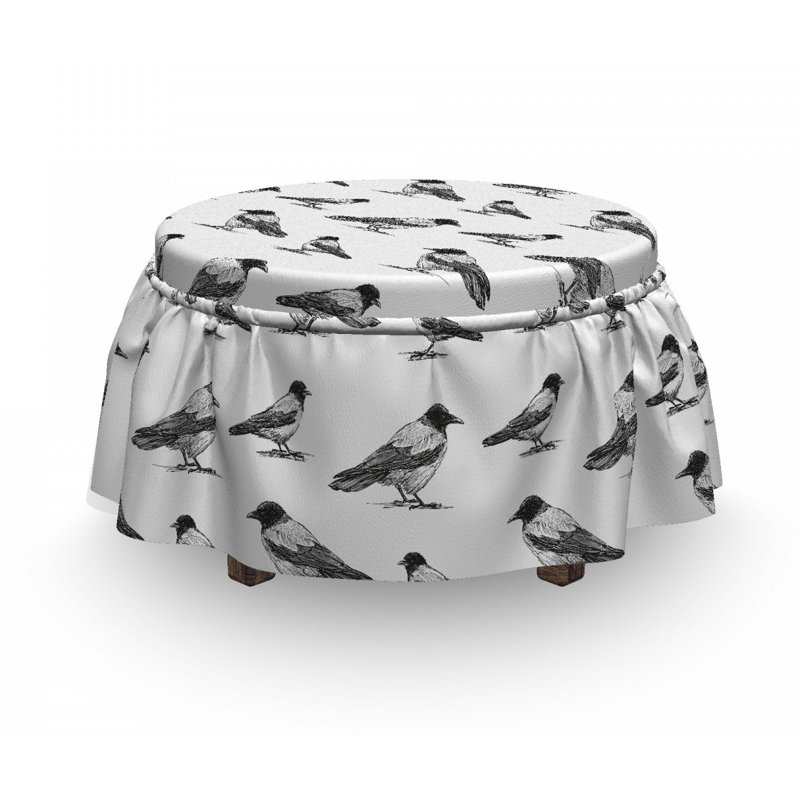 Housse pour repose-pieds oiseau monochrome sketchy