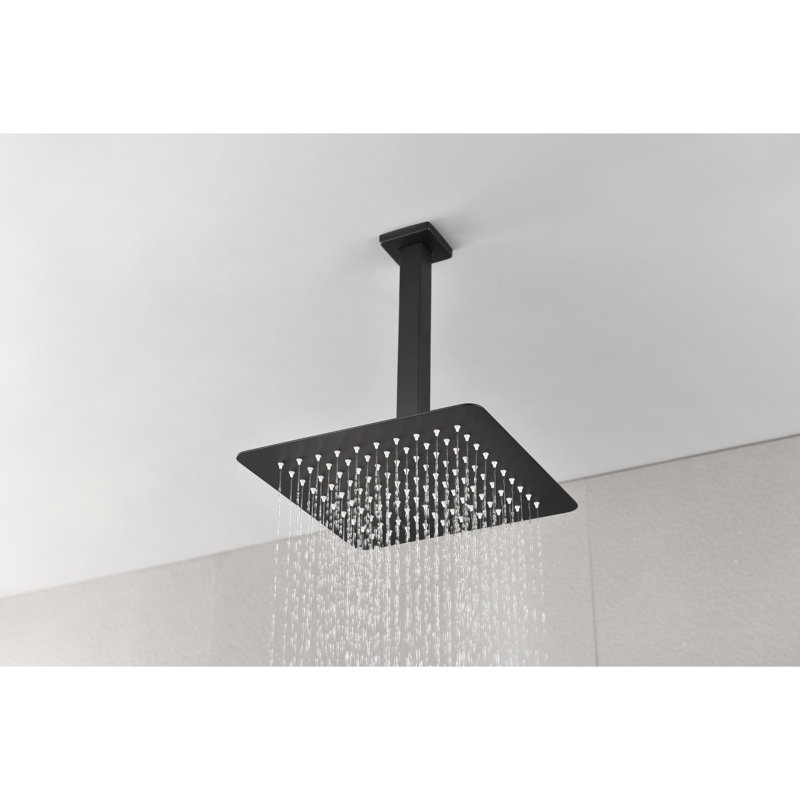 High Rain Shower Head - 304 Stainless Steel Ultra-thin Waterfall With Self Nozzles, Matte Black, Full Body Covering, Compatible American Standard And Universal Arm Connections All Arms Self-cleaning