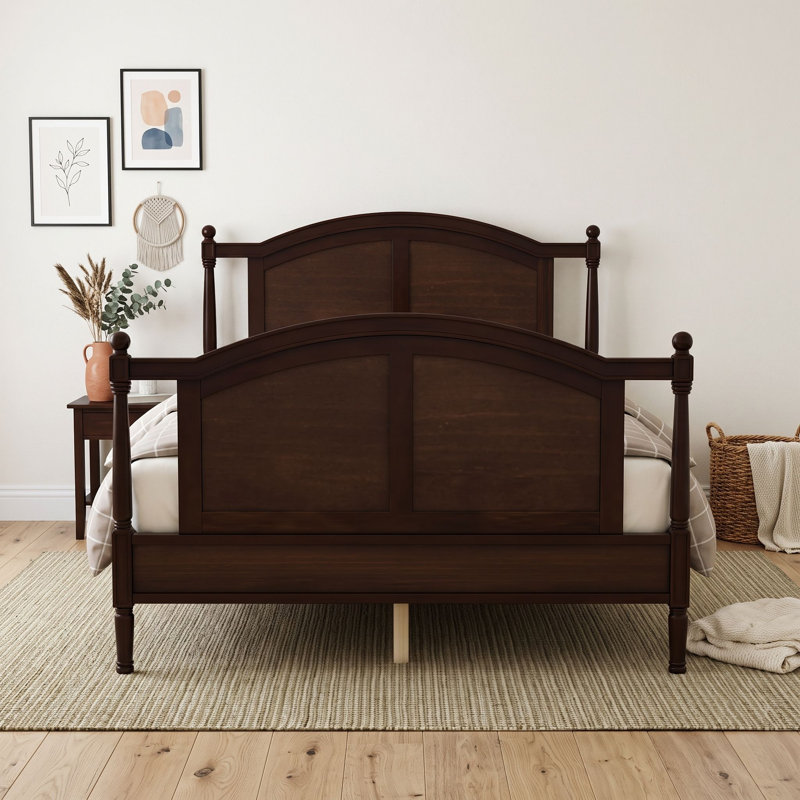 Lit plateforme en bois avec tête de lit et pied de lit, Noyer, Lit double