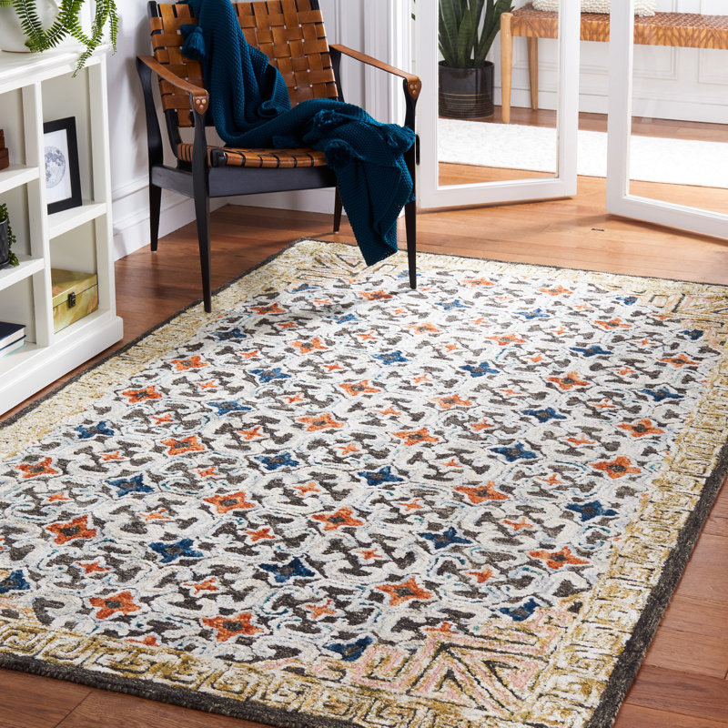 Tapis taupe noué à la main Vahakn, Carré de 6 pi