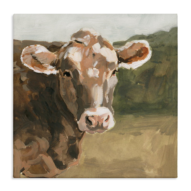 Soft Country Meadow Cow, H 17 po x l 17 po, Giclée encadrée blanc bord de mer