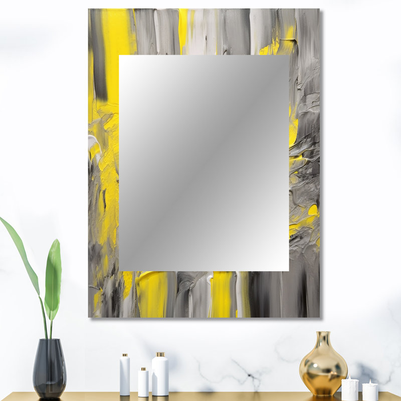 Mustard Yellow And Vivid Gray IV - Abstract Wall Mirror, Modern Decorative Mirror, Printed Metal Art, 40" x 30"