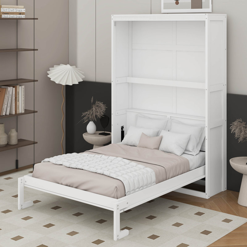 Murphy Bed Wall Bed With Shelves, Full/Double, White