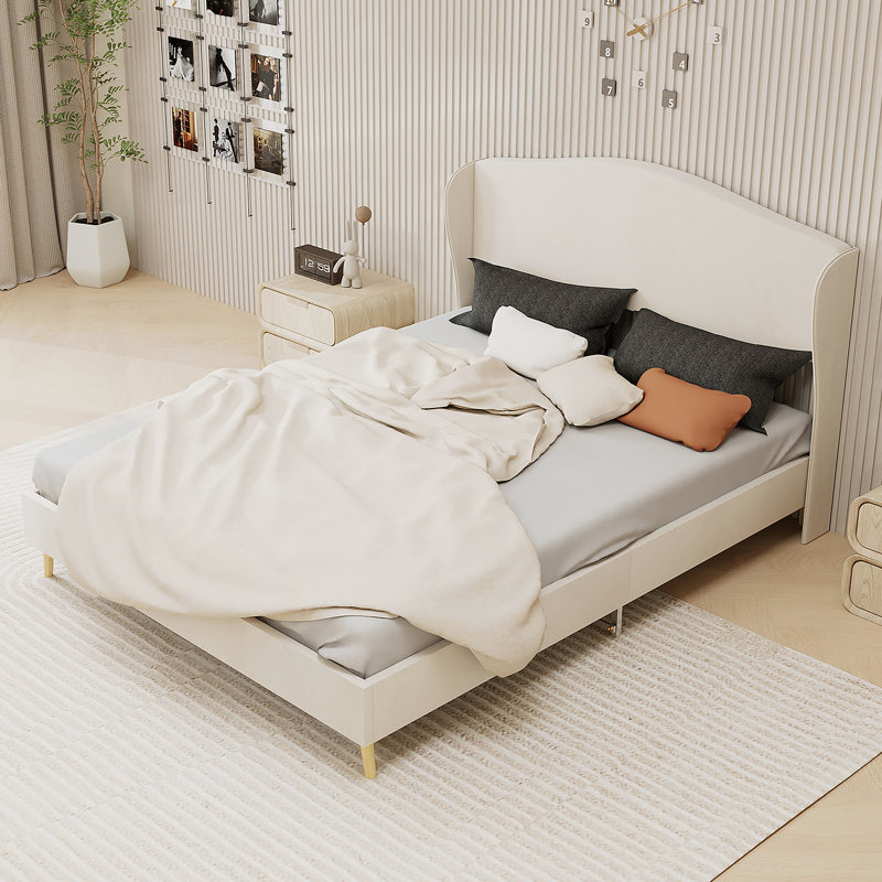 Lit tapissier pour chambre à coucher, Grand lit, Beige
