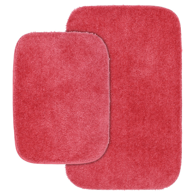 Mccluney Traditional Nylon 2 Piece Bath Rug Set with Non-Slip Backing, Pink Hibiscus