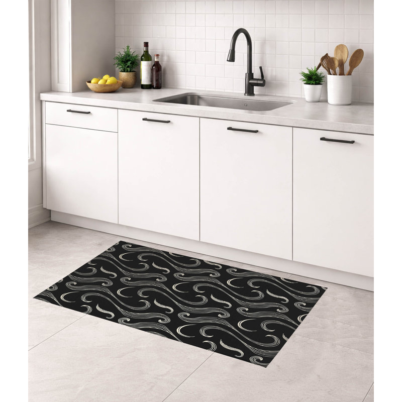 Ocean Current Low Profile Kitchen Mat, Midnight Charcoal, Rectangle 2' x 3'
