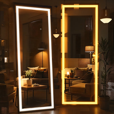 60X16 Inch Full Length Mirror With Lights, Full Body Dressing Standing, Hanging Mounted Mirror For Living Room Bedroom Cloakroom