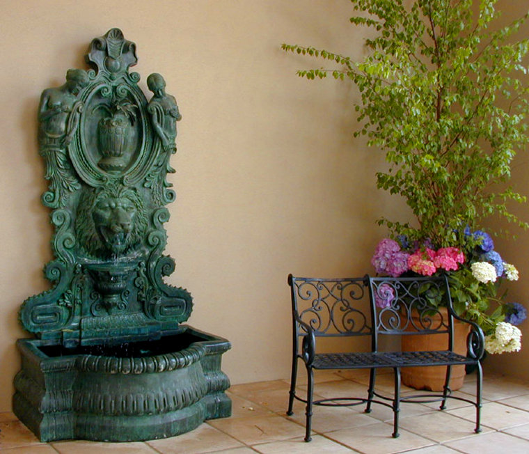 Bronze Lion Head & Nymphs Fountain