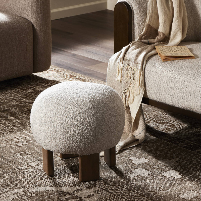 Genna Round Ottoman, Taupe Mongolian Genuine Fur