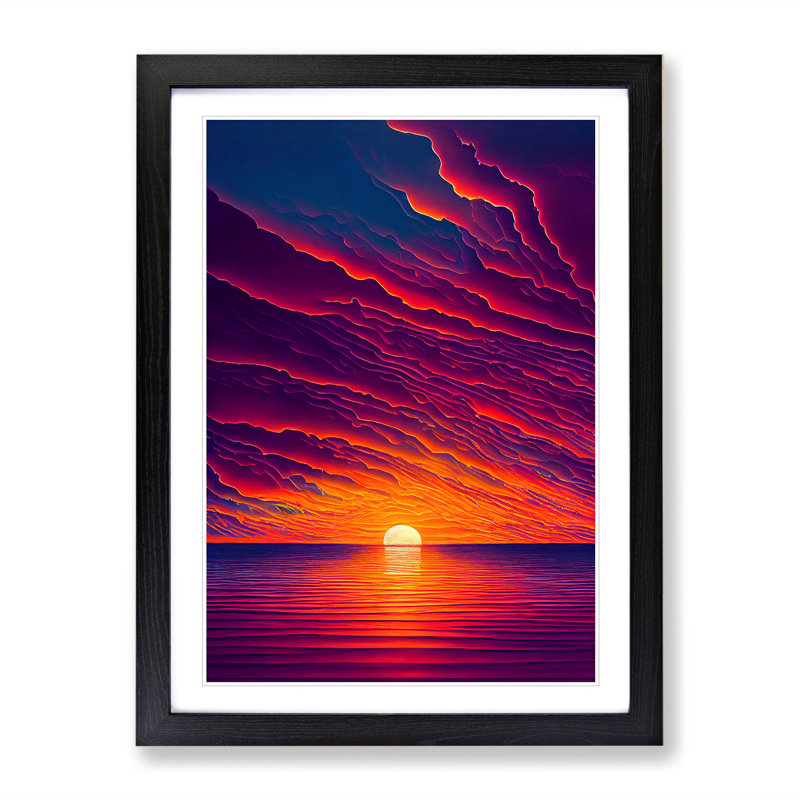 Enticing Ocean Sunset - Framed Print, Black, 64cm H x 46cm W