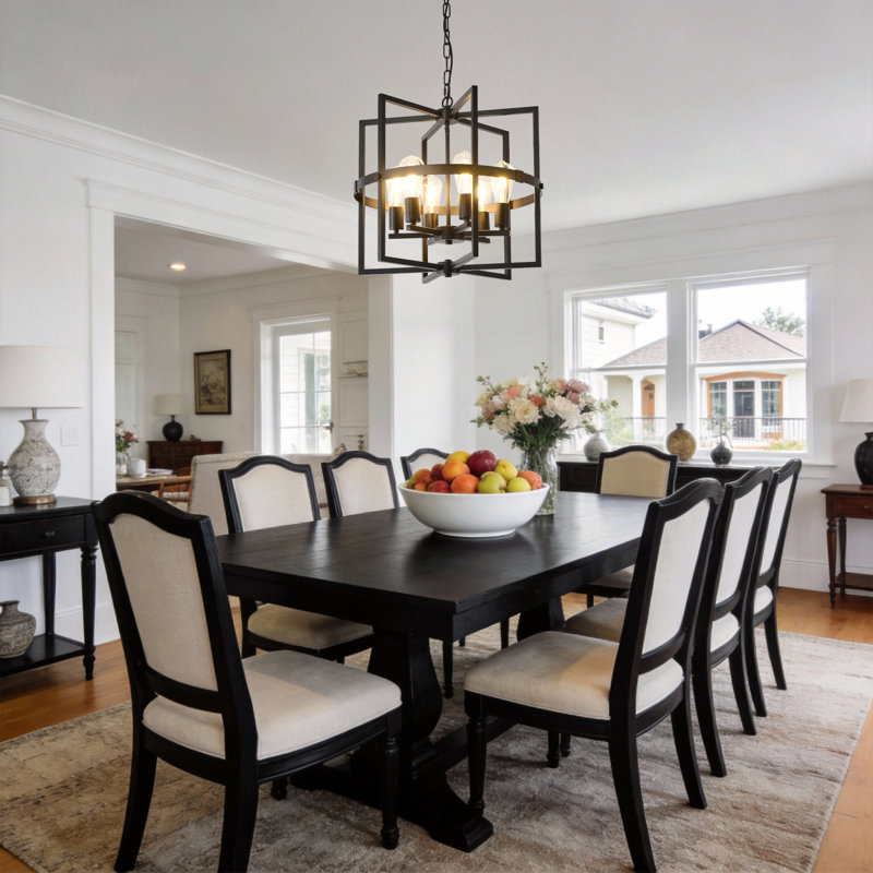 6-Light Adjustable Lantern Chandelier Pendant Light Fixture for Dining Room Hallway Foyer Entryway, Matte Black