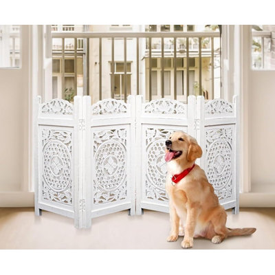 4-Panel Freestanding Foldable Wooden Dog Gate