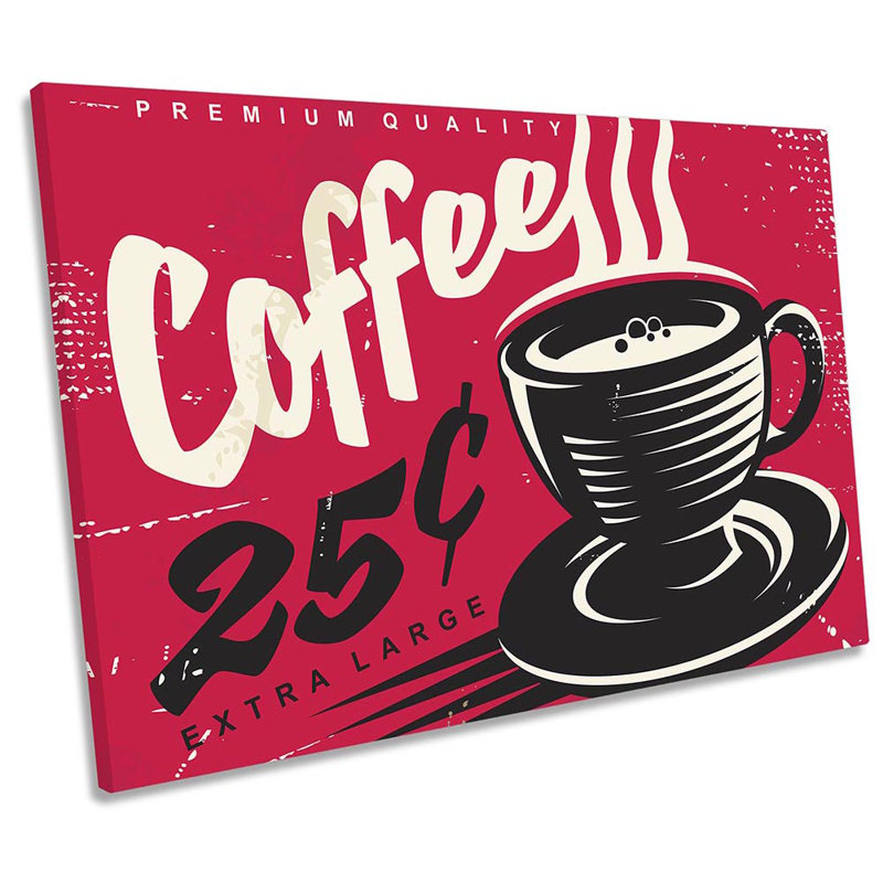 Z2560 Coffee Retro Kitchen Sign - Wrapped Canvas Print, 61cm H x 91.4cm W x 4cm D