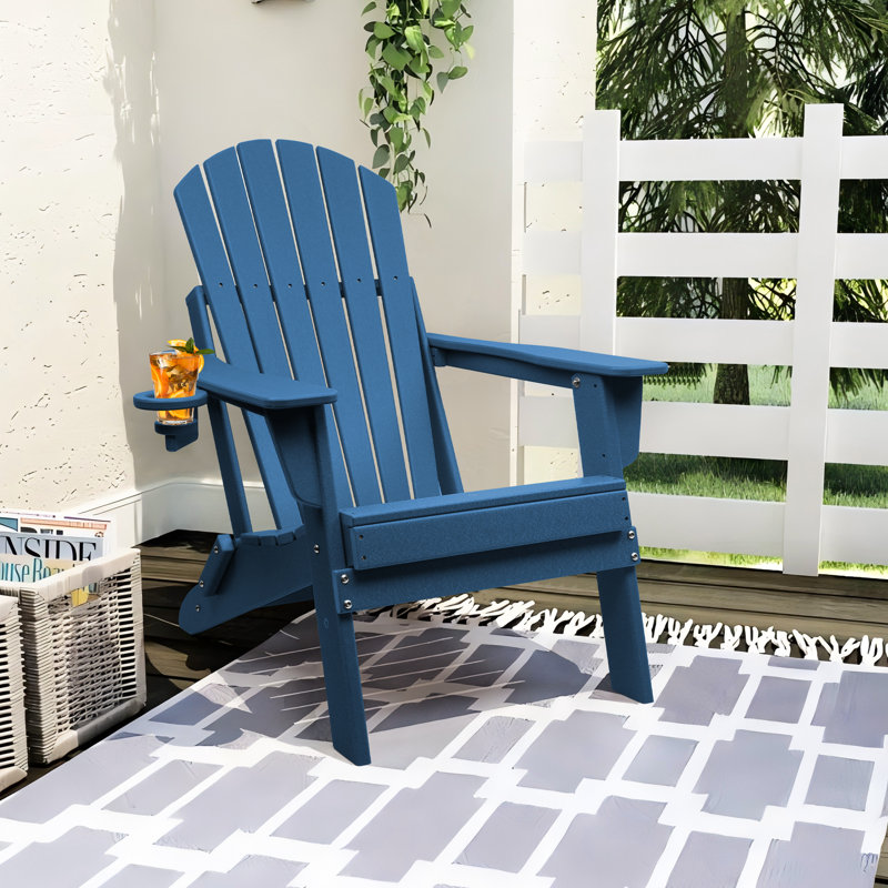 Uniopolis Foldable Outdoor Adirondack Chair, Navy Blue