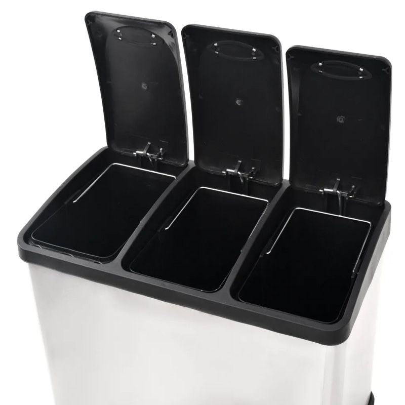 Steel Step On Multi-Compartment Rubbish & Recycling Bin, 24 L