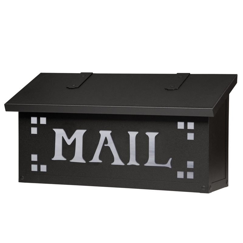 Pasadena Brass Wall Mounted Mailbox, Textured Black, Wispy White