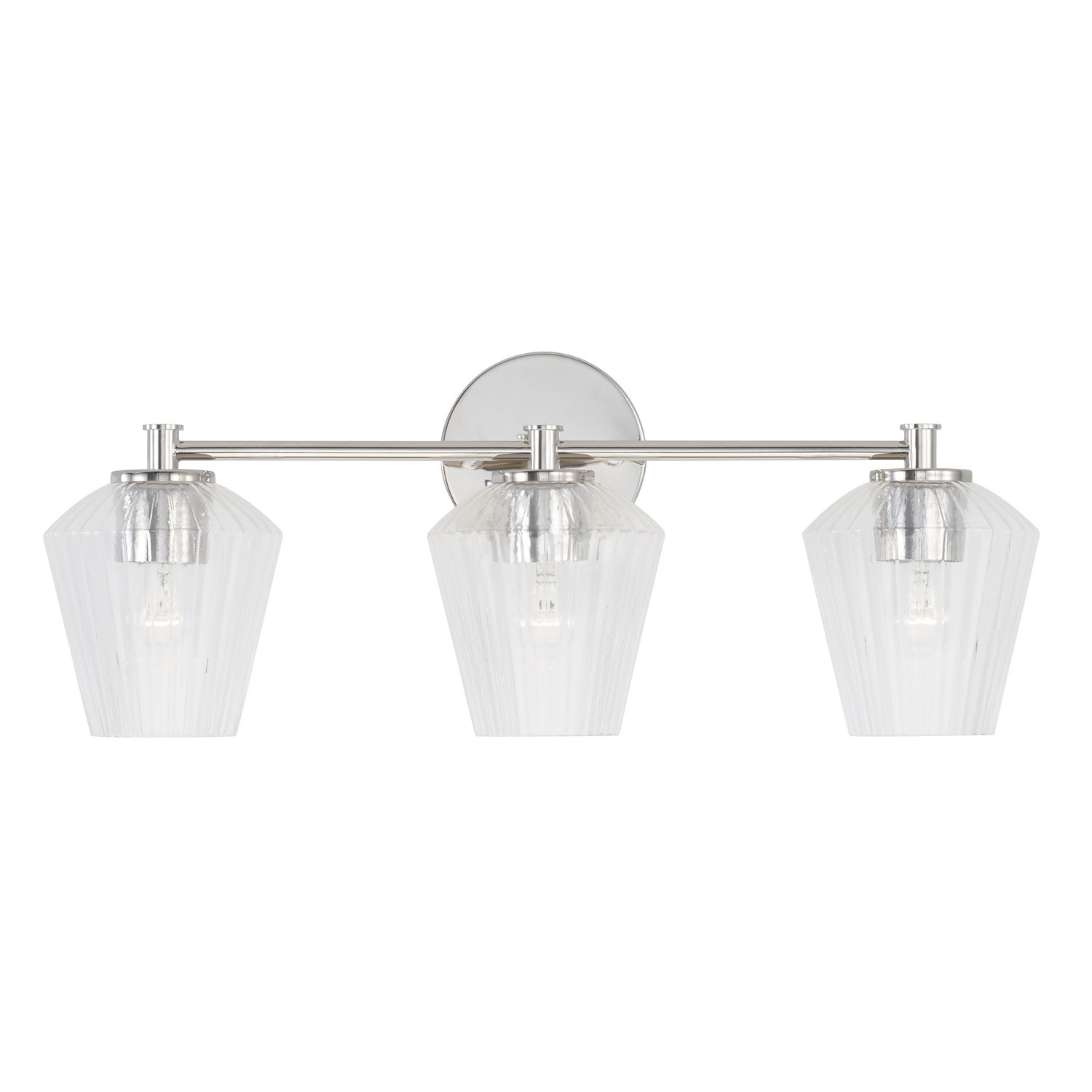 Depner 3 Light Ribbed Dimmable Vanity Light, Polished Nickel