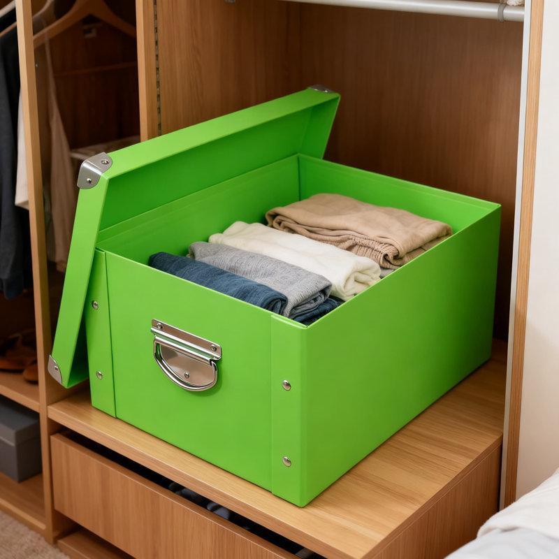 Collapsible Storage Box With Lid, Decorative Memory File Organizer With Metal Reinforced Corners And Handles For Keepsakes, Toys, Photos, Office, Nursery, Wardrobe And Bookshelf Organization