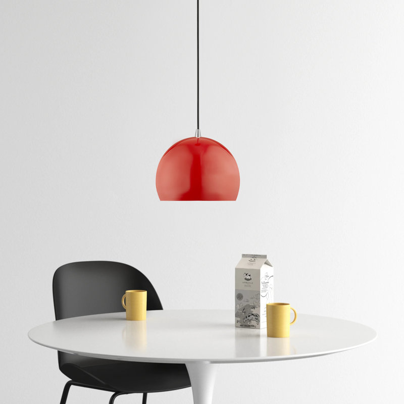 Schultz 10" W Metal 1-Light Single Globe Pendant , Shiny Red